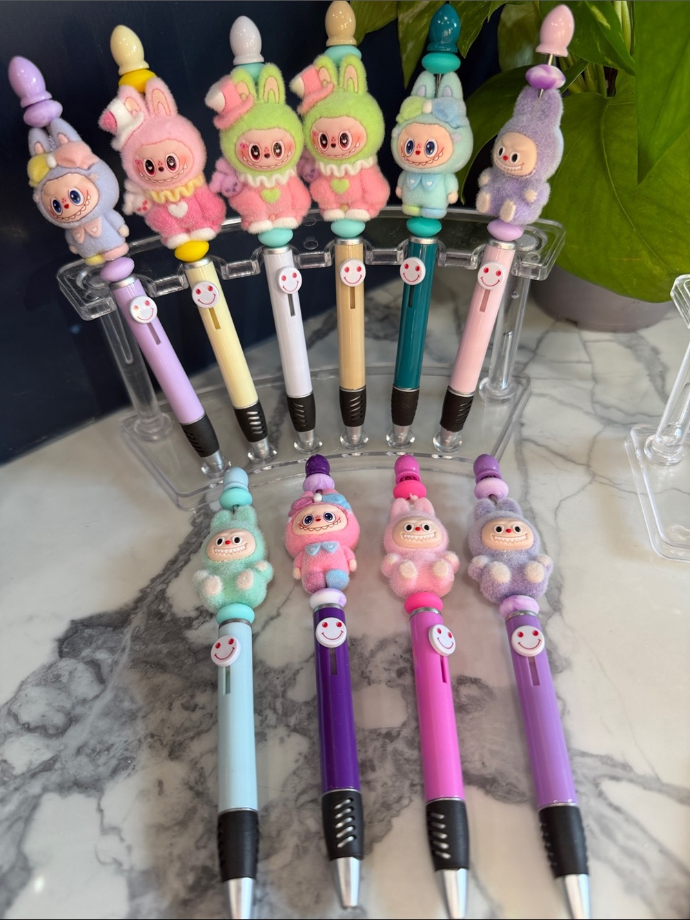 Cute Plush LaBubu Character Click Pens — Pastel Assorted Colors
